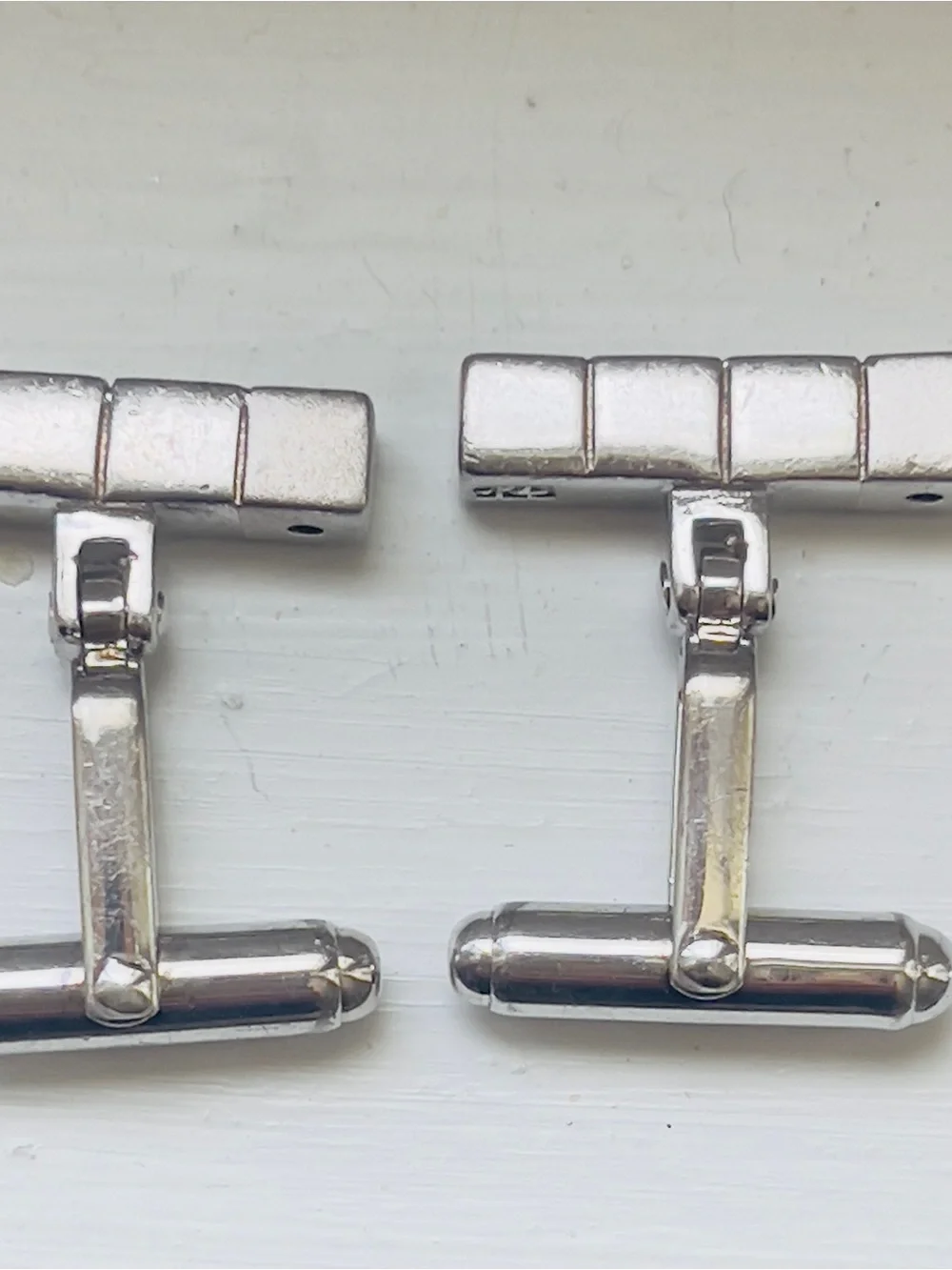 Vintage Men's 925 Sterling Silver Geometric Bar Cufflinks With Diamond Accents